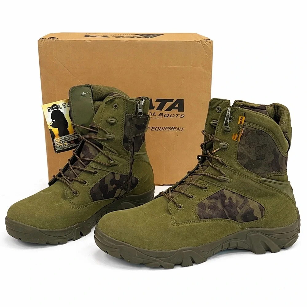 Delta‎ Tactical Boots Men’s Size 13 Military Combat Zip Lace Olive Camo NEW
